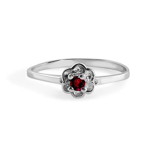 925 Sterling Silver Rhodium Plated Dainty Birthstone Flower Ring