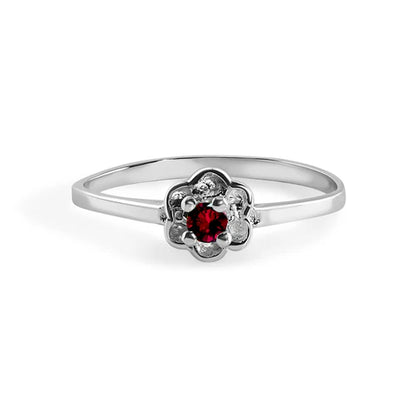 925 Sterling Silver Rhodium Plated Dainty Birthstone Flower Ring