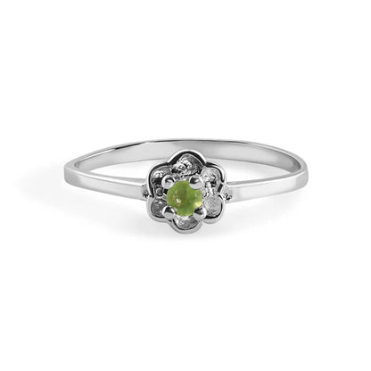 925 Sterling Silver Rhodium Plated Dainty Birthstone Flower Ring