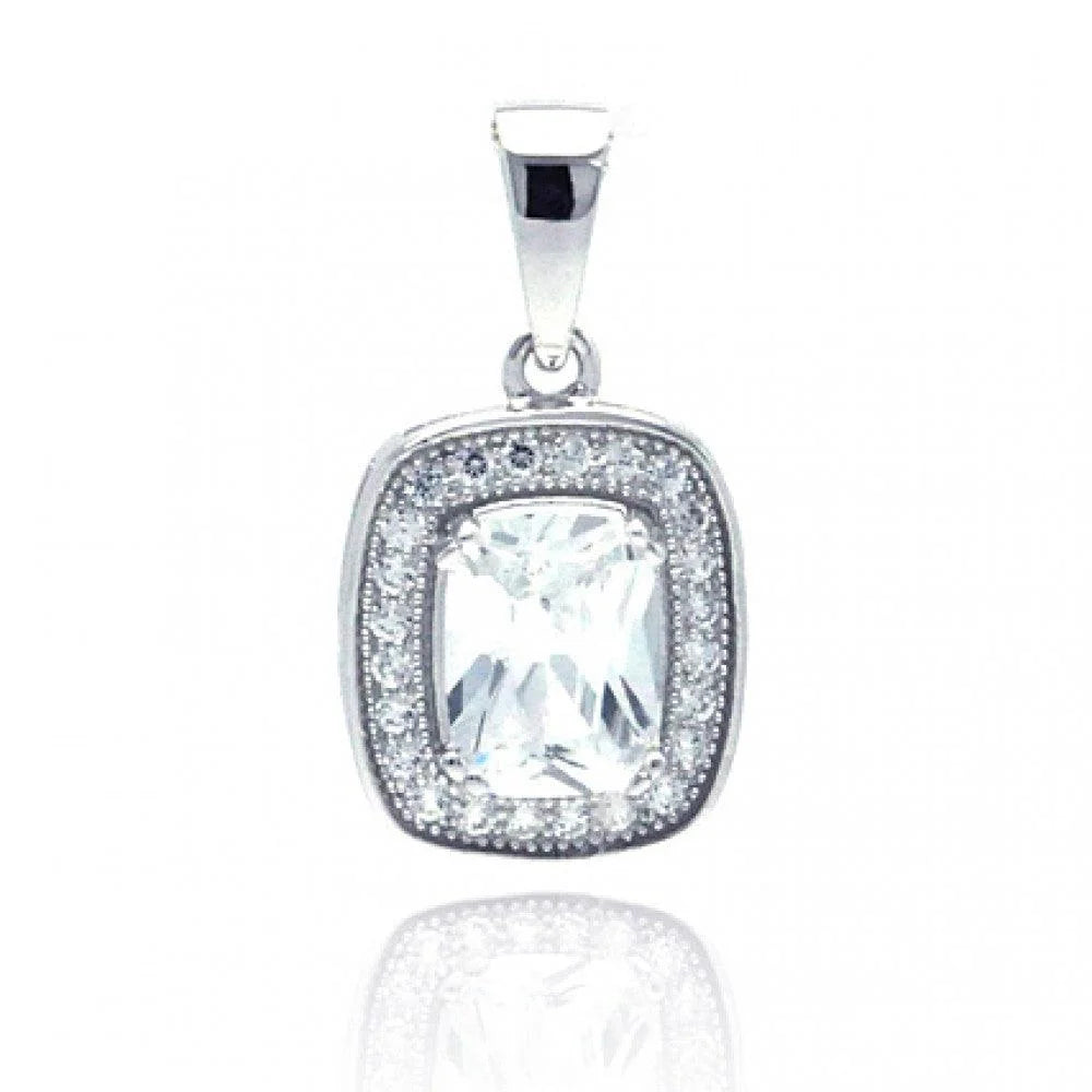 925 Silver Rhodium Plated Rectangular CZ Dangling Pendant