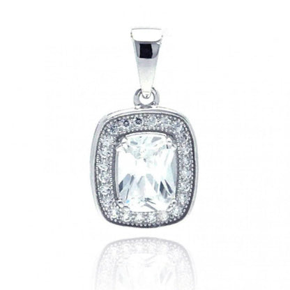 925 Silver Rhodium Plated Rectangular CZ Dangling Pendant