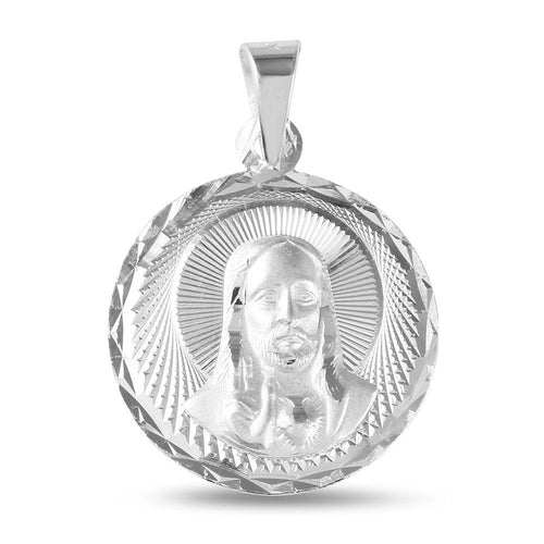 925 Sterling Silver High Polished Diamond Cut Jesus Medallion