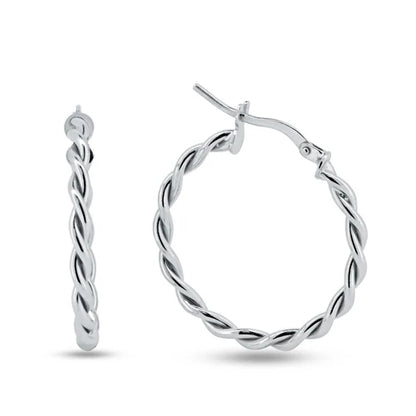 925 Sterling Silver Rhodium Plated Twisted Hoop Earrings