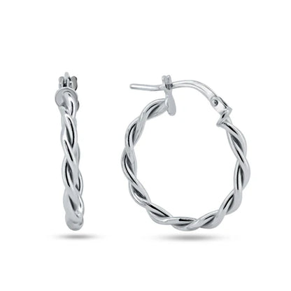 925 Sterling Silver Rhodium Plated Twisted Hoop Earrings