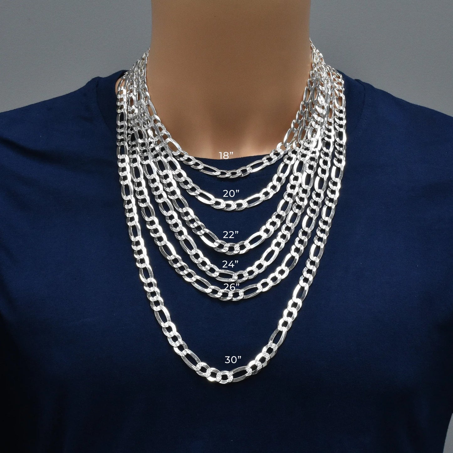 925 Sterling Silver Diamond Cut Figaro 200 Chain or Bracelet 8.9mm