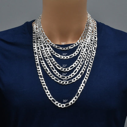 925 Sterling Silver Diamond Cut Figaro 200 Chain or Bracelet 8.9mm