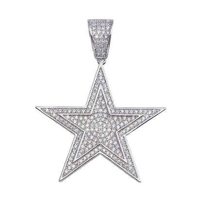 925 Sterling Silver Rhodium Plated CZ Star Hip Hop Pendant