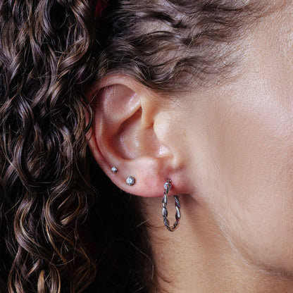 925 Sterling Silver Rhodium Plated Twisted Hoop Earrings
