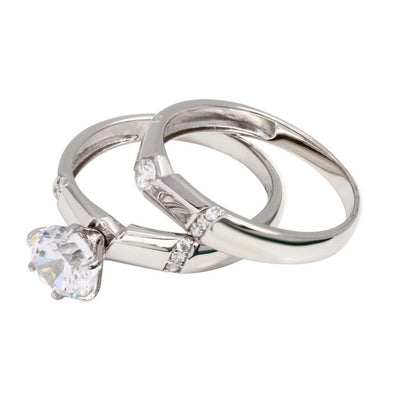925 Sterling Silver Rhodium Plated Double Stackable Rings with CZ