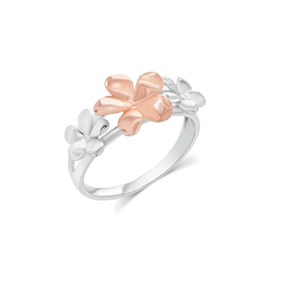 925 Sterling Silver Rose Gold & Rhodium Plated Multi Flower Ring