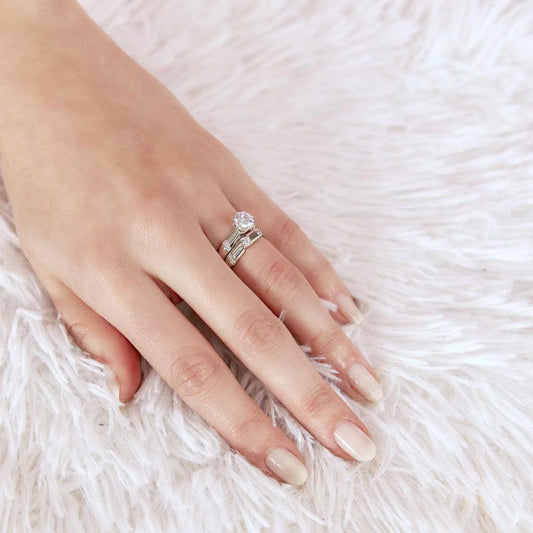 925 Sterling Silver Rhodium Plated Double Stackable Rings with CZ