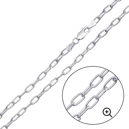925 Sterling Silver Clearance Rhodium Plated Oval Paperclip Link Chain or Bracelet 3.1mm
