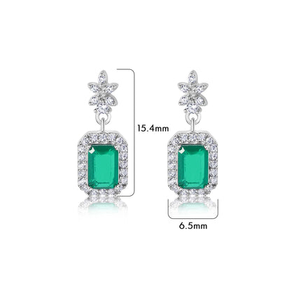 925 Sterling Silver Rhodium Plated Dangling Green CZ Stud Earrings