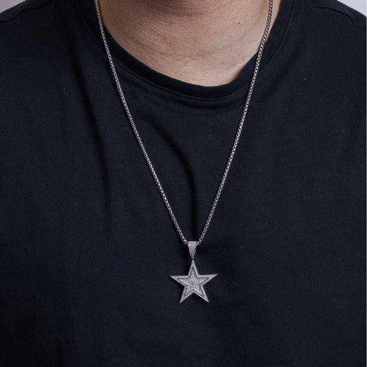 925 Sterling Silver Rhodium Plated CZ Star Hip Hop Pendant