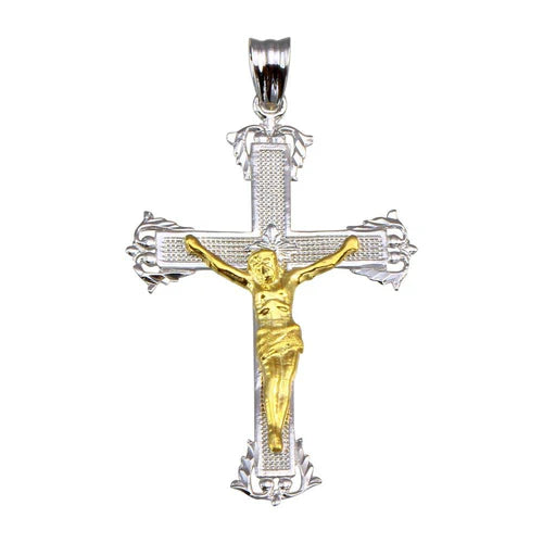 925 Sterling Silver 2 Toned Plated CZ Cross Pendant
