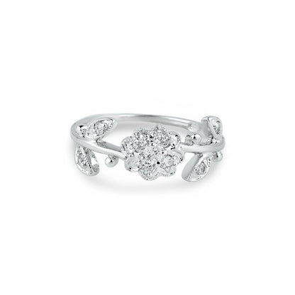 925 Sterling Silver Rhodium Plated Clear CZ Flower Ring