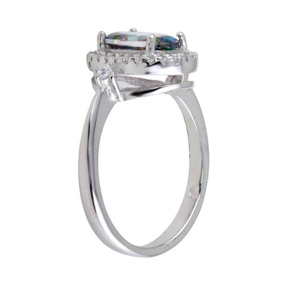 925 Sterling Silver Rhodium Plated Oval Solitaire Synthetic Mystic Topaz CZ Ring