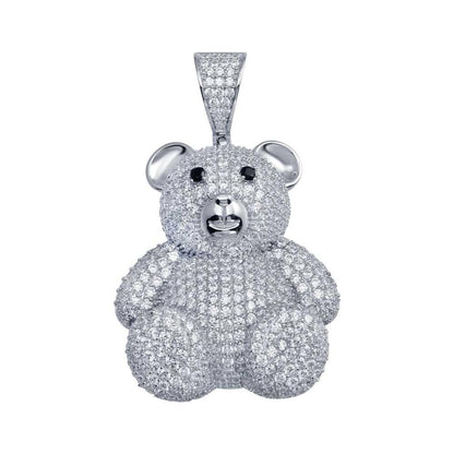 925 Sterling Silver Rhodium Plated CZ Bear Hip Hop Pendant