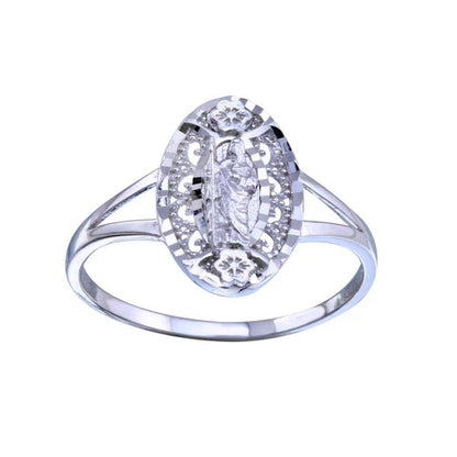 925 Sterling Silver Rhodium Plated Saint Jude Diamond Cut Ring