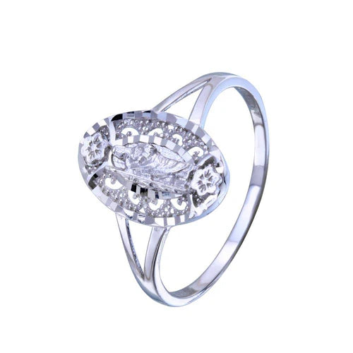 925 Sterling Silver Rhodium Plated Saint Jude Diamond Cut Ring