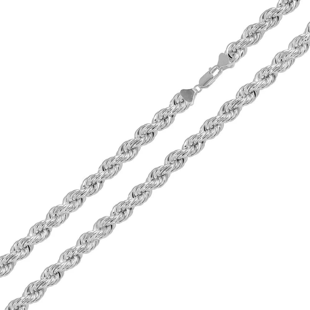 925 Sterling Silver Diamond Cut Anti Tarnish Hollow Rope Chain 5.8MM