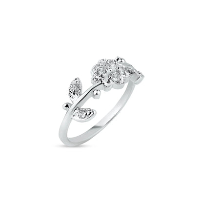 925 Sterling Silver Rhodium Plated Clear CZ Flower Ring