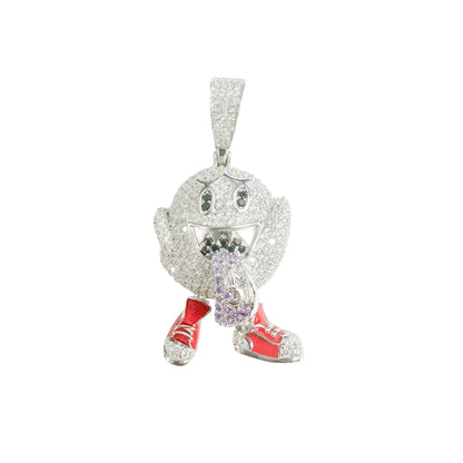925 Sterling Silver Rhodium Plated Ghost Tounge Out Clear Black and Purple CZ Pendant