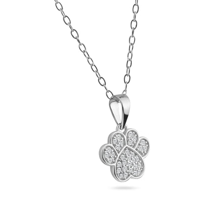 925 Sterling Silver Rhodium Plated Paw Pendant Necklace