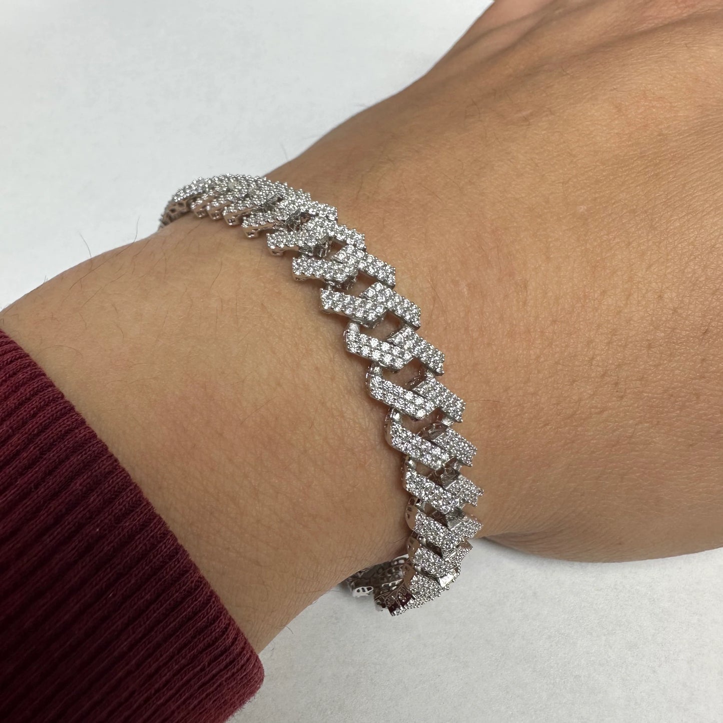 925 Sterling Silver Rhodium Plated CZ Encrusted Miami Cuban Link 10.2mm Chain Or Bracelet