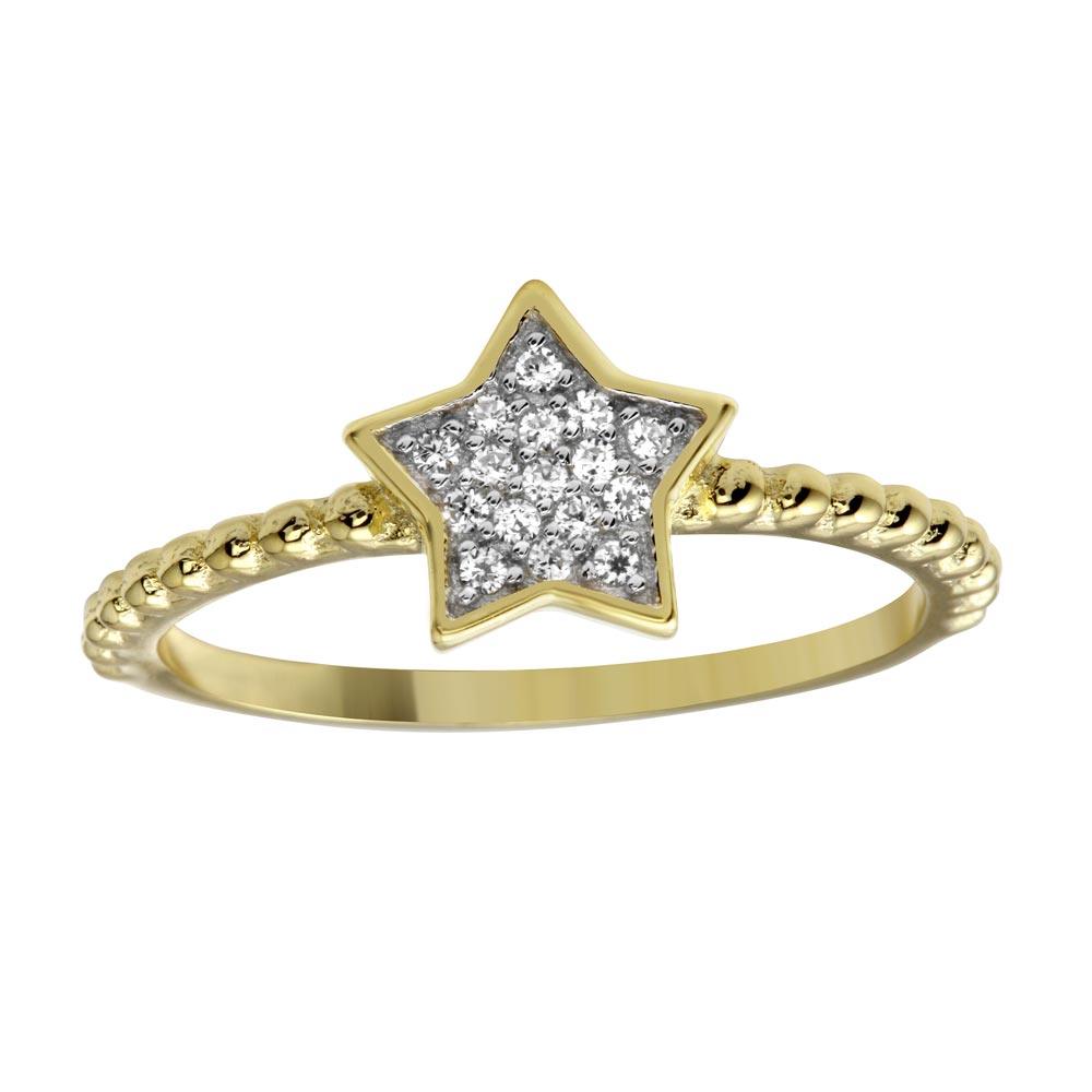 925 Sterling Silver Gold Plated Small Star Ring with CZ
