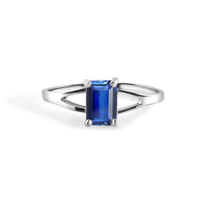 925 Sterling Silver Rhodium Plated Emerald Cut Birthstone Ring