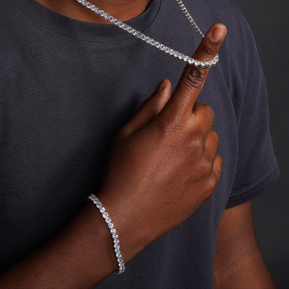 925 Sterling Silver Round CZ Tennis Necklace and Bracelet 5mm