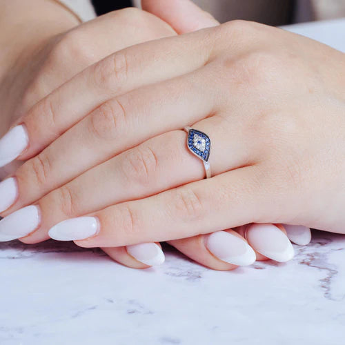 925 Sterling Silver Rhodium Plated Evil Eye CZ Ring