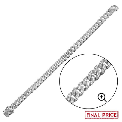 925 Sterling Silver Rhodium Plated 9.5mm Miami Curb CZ Chain or Bracelet