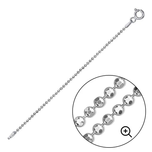 925 Sterling Silver Diamond Cut Bead 120 Chains or Bracelet 1.2mm - CH501