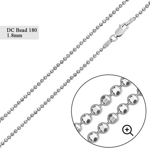 925 Sterling Silver Diamond Cut Bead 180 Chains 1.8mm