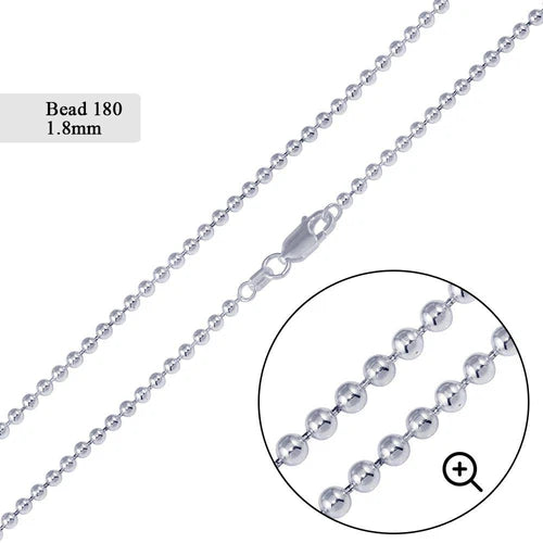 925 Sterling Silver Bead 180 Chain 1.8mm