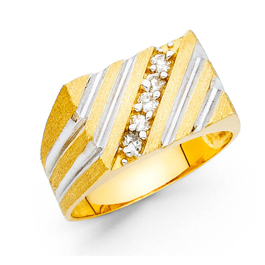 14K Two-Tone Gold Men's Diagonal Cubic Zirconia Ring