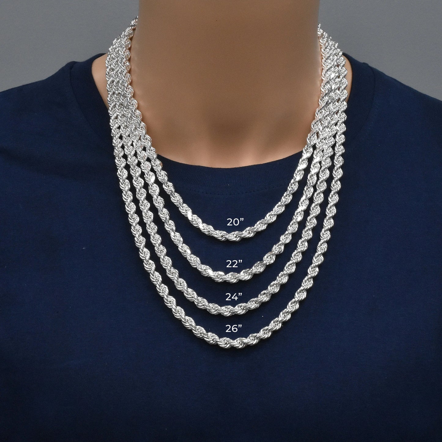925 Sterling Silver Diamond Cut Anti Tarnish Hollow Rope Chain 5.8MM