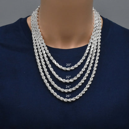 925 Sterling Silver Diamond Cut Anti Tarnish Hollow Rope Chain 5.8MM