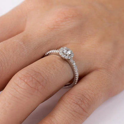 925 Sterling Silver Rhodium Plated Small Size Halo CZ Ring