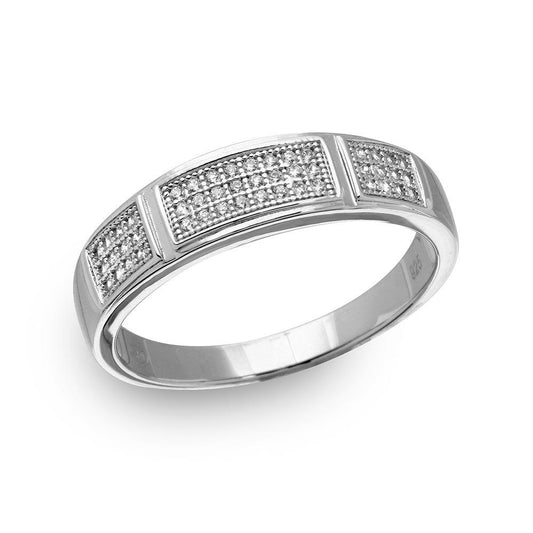 925 Sterling Silver Rhodium Plated Men's CZ Bar Trio Ring