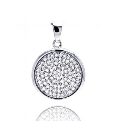 925 Sterling Silver Rhodium Plated Circle Micro Pave CZ Dangling Pendant