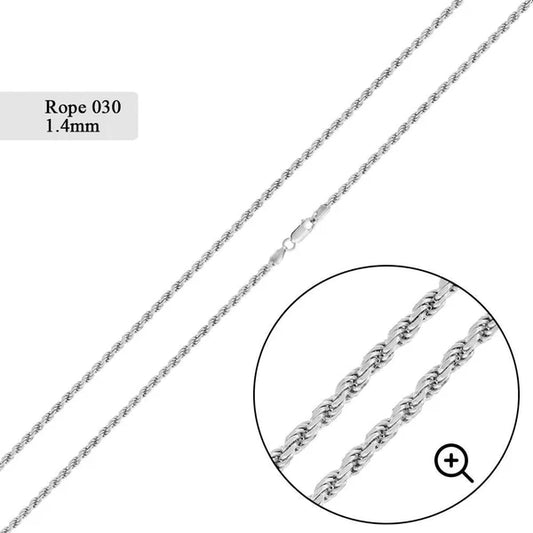925 Sterling Silver Rope 030 Chain 1.4mm