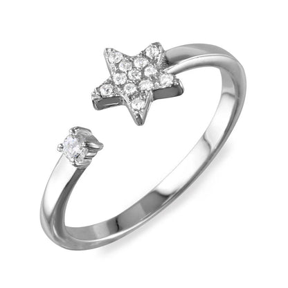 925 Sterling Silver Rhodium Plated Open Star Ring with CZ