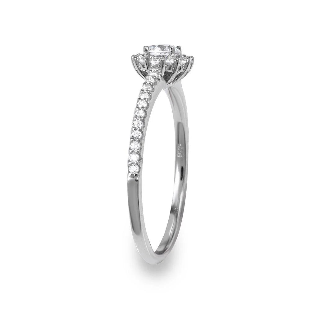 925 Sterling Silver Rhodium Plated Small Size Halo CZ Ring