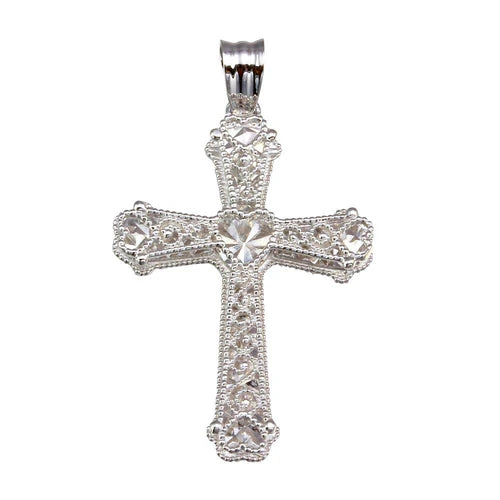 925 Sterling Silver Rhodium Plated Heart Center Cross Pendant
