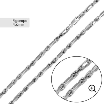 925 Sterling Silver Figarope Milano Chain or Bracelet 4.6mm
