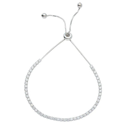 925 Sterling Silver Rhodium Plated CZ Lariat Bracelet