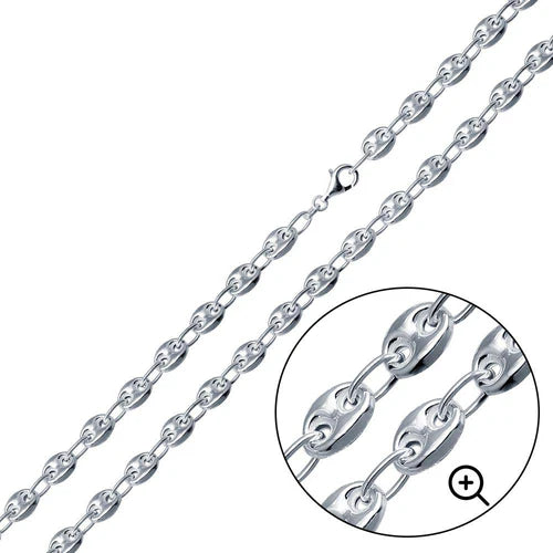 925 Sterling Silver Puffed Mariner Chain 6mm